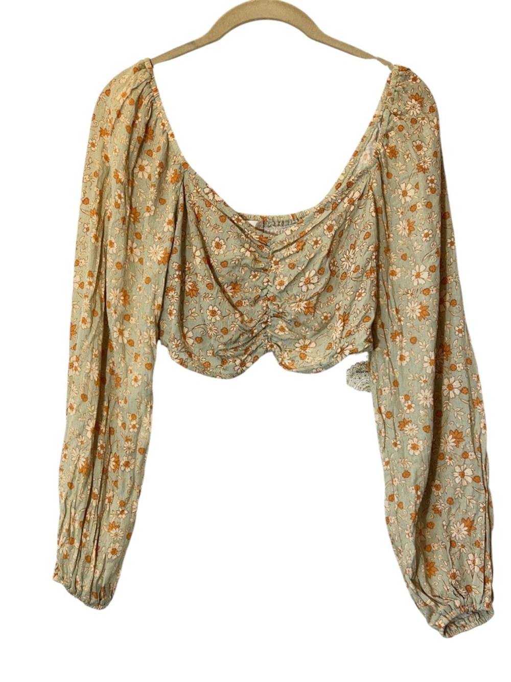Altar'd State Cropped Floral Blouse Size S Sage Orange Cottagecore Prairie NEW